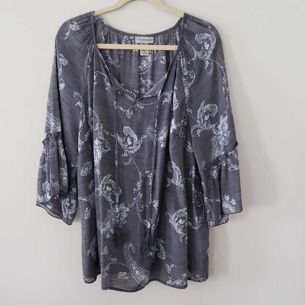 Catherines Flowy Top SIZE 0X 14/16 Boho‎ Lightweight Comfort Paisley Flare Sl
